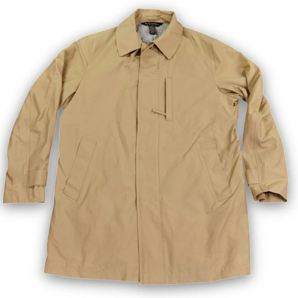 Brooks Brothers Trench‎ Coat Men Medium Khaki Cotton Y2K Belted Collar Heritage